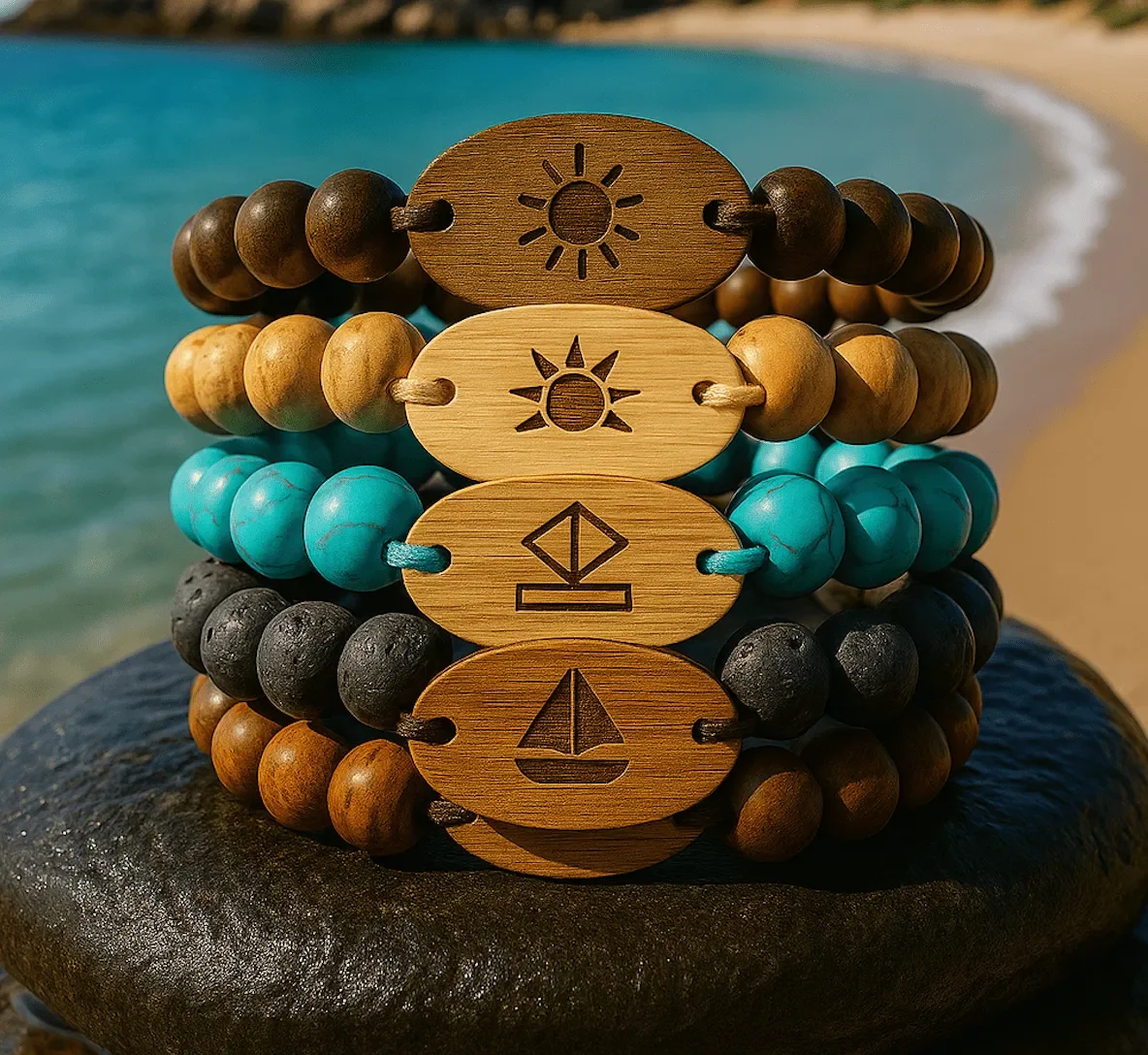 Doğal taş ve ahşap boncuklarla renkli boncuklu RFID bileklikler