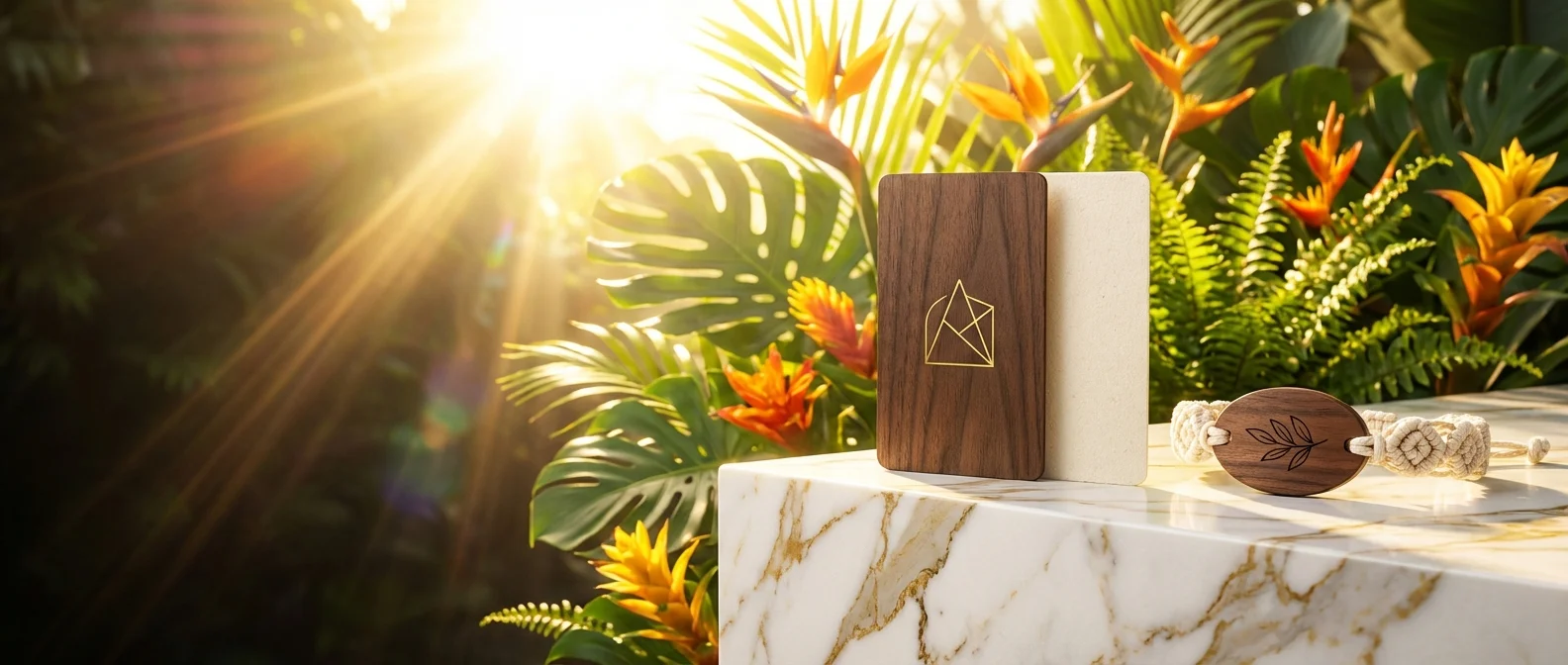 Luxury hotel concierge presenting a wooden RFID key card