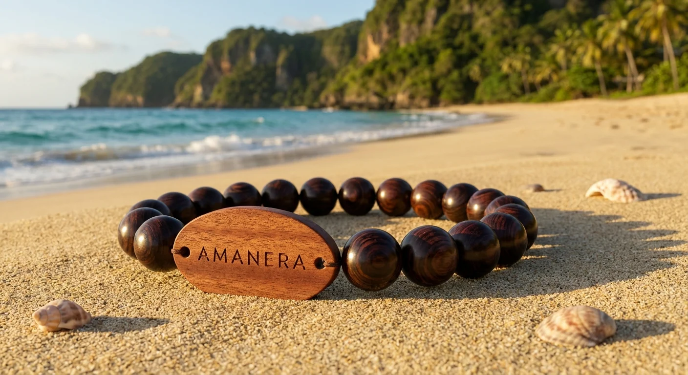 Amanera Black Rosewood bead RFID wristband on Caribbean beach Dominican Republic Playa Grande