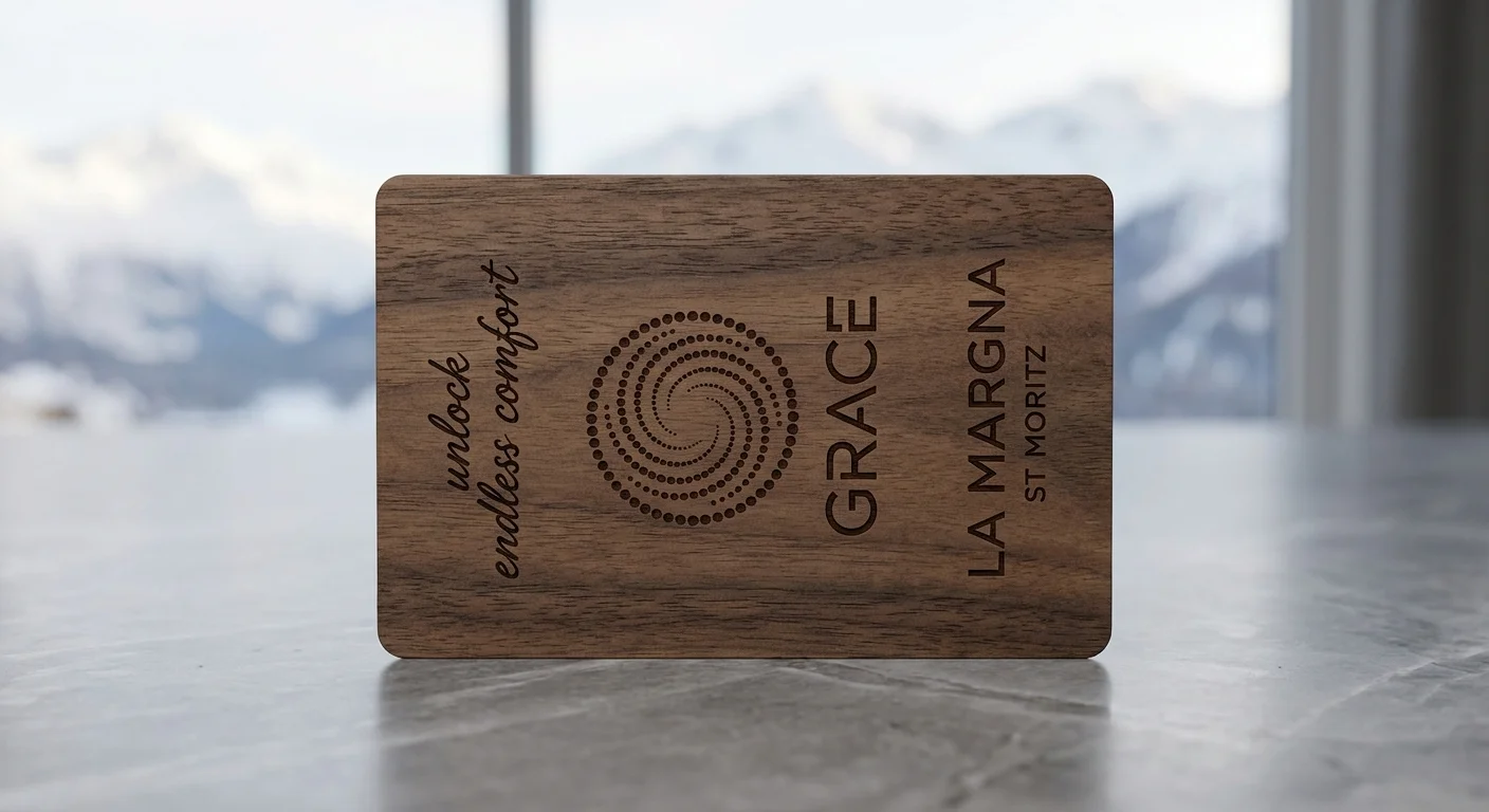 American Black Walnut RFID key card Grace La Margna St Moritz Swiss Alps unlock endless comfort