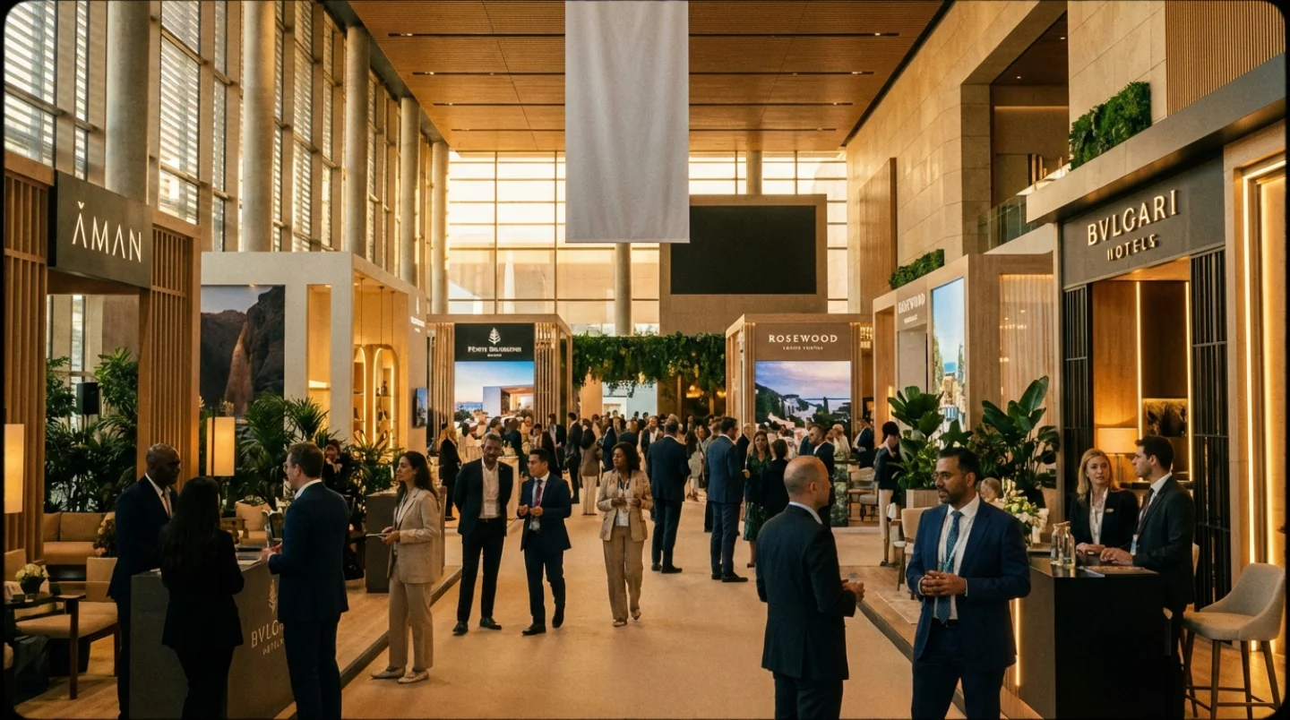 Grote internationale tentoonstellingshal tijdens een horecabeurs