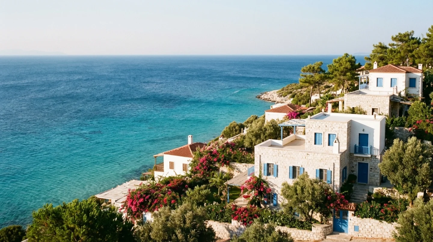 Prachtig panorama van de Egeïsche Zee aan de kust van Çeşme in Turkije