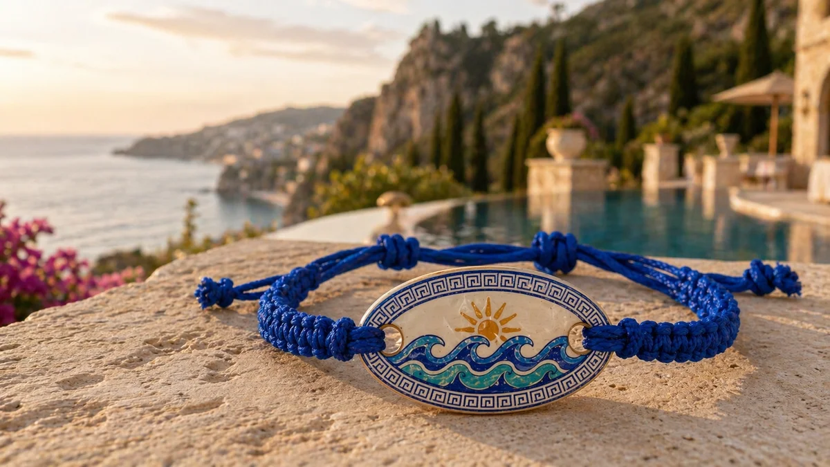 Mediterranean wave geometry RFID wristband by PrintPlast for all-inclusive resorts — Sicily Collection