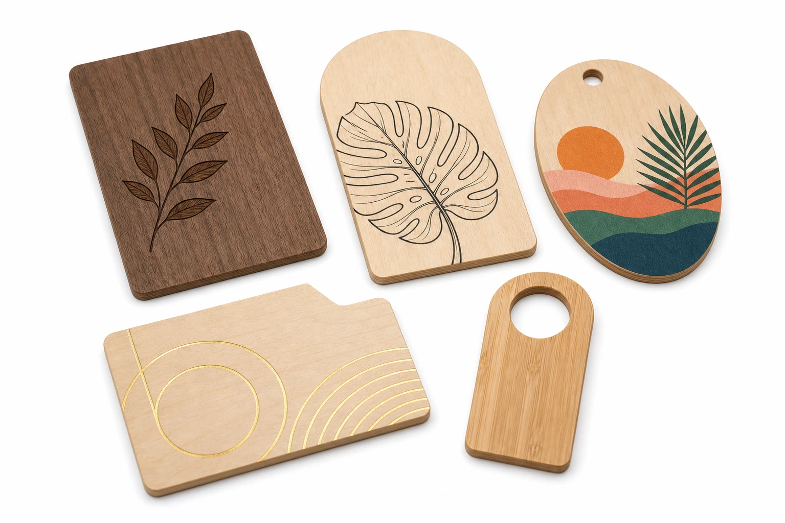 Tessere hotel RFID in legno a forma personalizzata, tra cui design a foglia, ad arco, a tag e arrotondati
