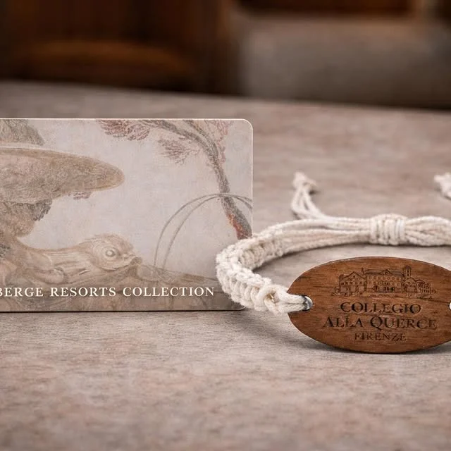 Auberge Resorts Collection key card and wooden keychain