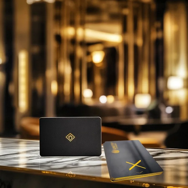 Premium matte black scratch-free key card with gold finish