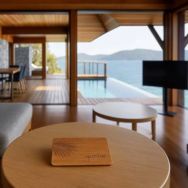 Qualia Hamilton Island Australia wooden key card